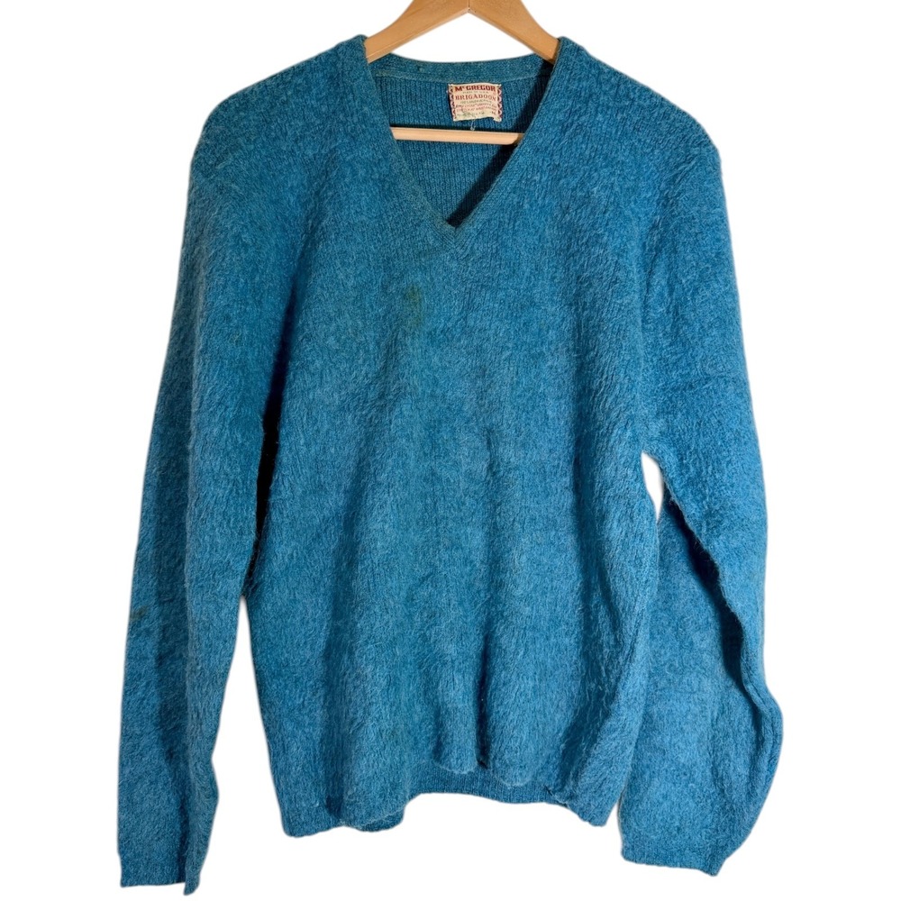 Vintage 50s 60s McGregor Brigadoon V‎ Neck Acrylic Sweater Cobain Blue Men's Med